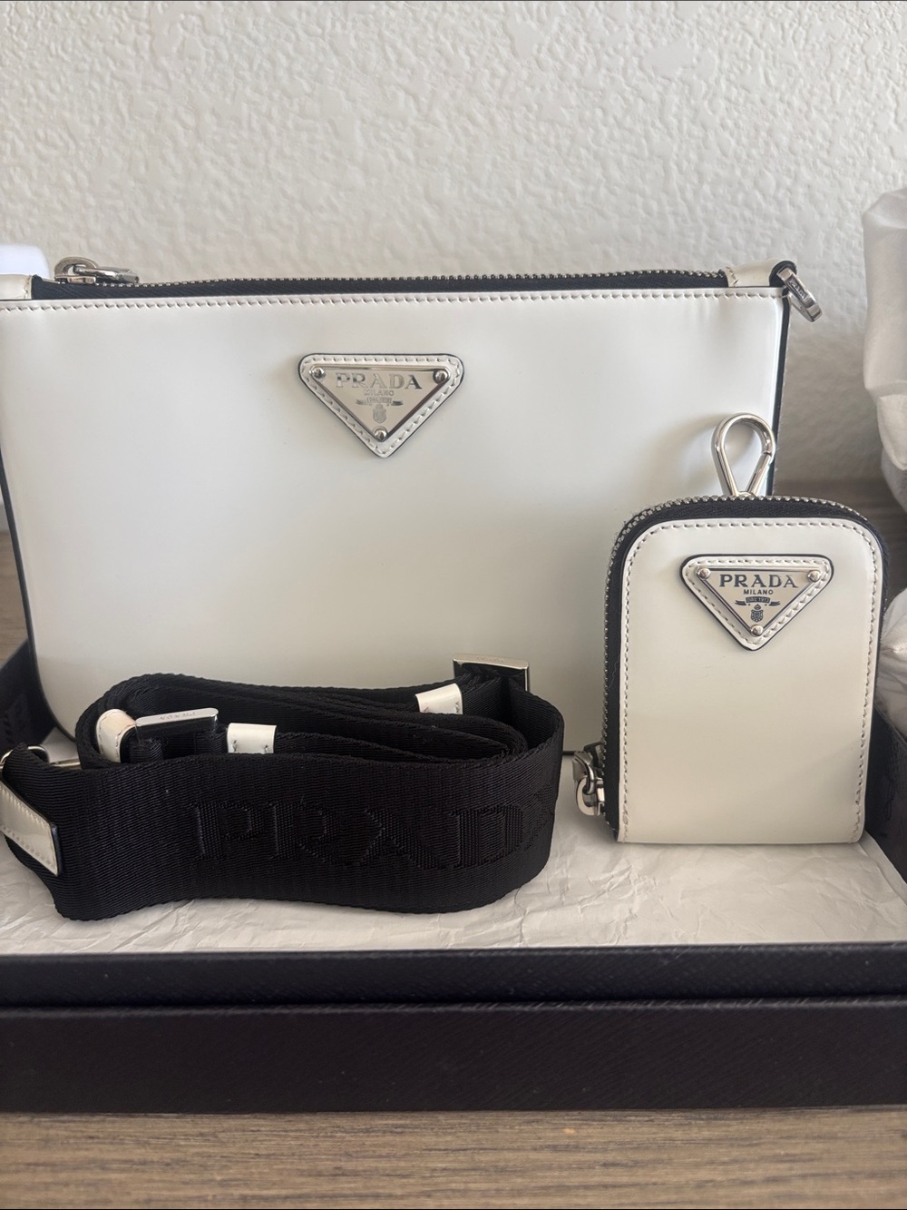 Prada Saffiano leather Crossbody Bag with Black Strap and Coin Pouch